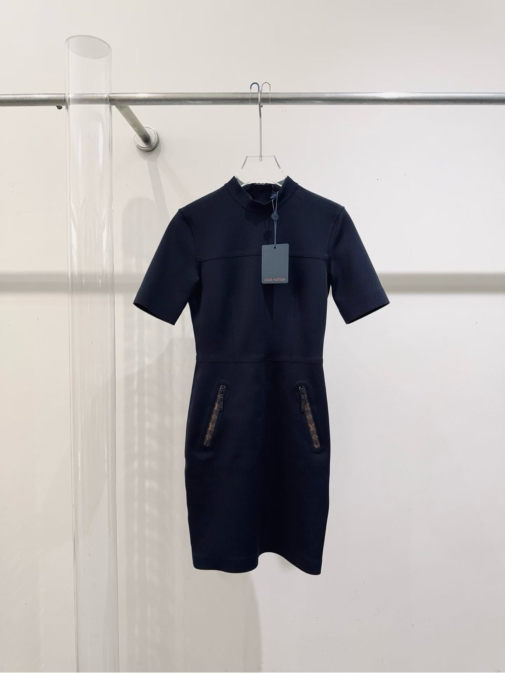 Louis Vuitton Navy Short-Sleeve Sheath Dress